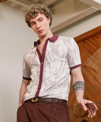 CAMPUS SUTRA Men Self Design Casual Cream Shirt
