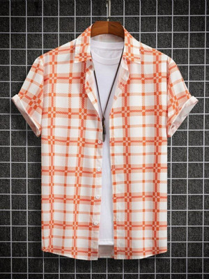 Qlonz Store Men Solid Casual Orange, White Shirt