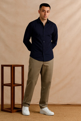 Sylora Men Solid Casual Dark Blue Shirt