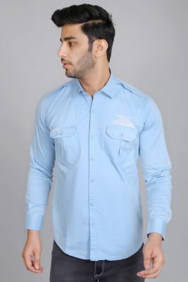 white apple jns Men Solid Casual Light Blue Shirt