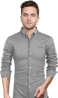 Sky Global Men Solid Casual Grey Shirt