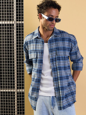 MASCLN SASSAFRAS Men Checkered Casual Blue Shirt