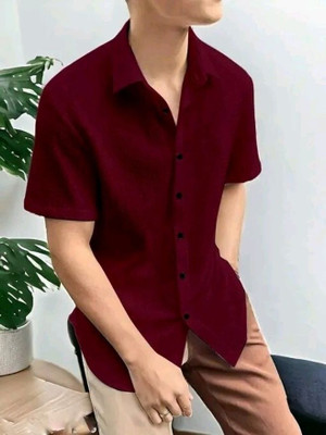 Brindra Fashion Men Solid Casual Maroon Shirt