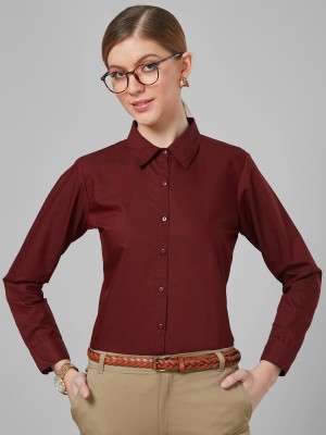 Style Quotient Women Solid Formal Maroon Shirt