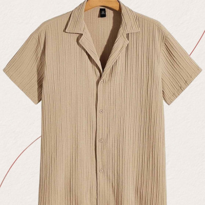 Nita creation Men Self Design Formal Beige Shirt