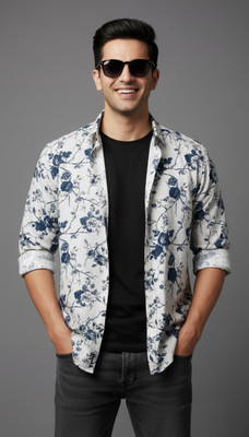 DJFOX Men Printed Casual Blue Shirt