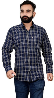 Arthz Fashion Trend Men Checkered Casual Blue Shirt