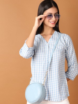 UNLIMITED Women Checkered Casual Blue Shirt