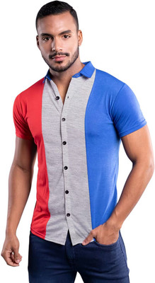HouseOfCommon Men Self Design Casual Red, Silver, Blue Shirt