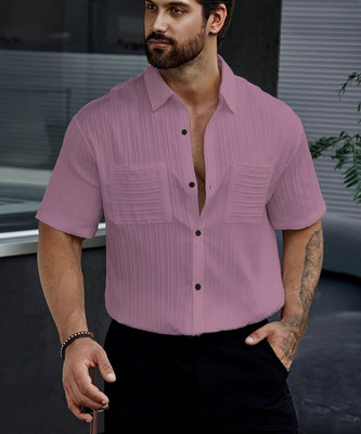 Marmic Fab Men Self Design Casual Pink Shirt