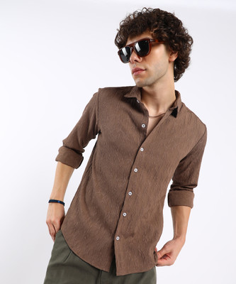 CAMPUS SUTRA Men Self Design Casual Brown Shirt