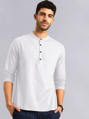 allan peter Men Solid Straight Kurta(White)