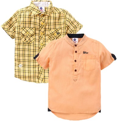 Tonyboy Boys Checkered Casual Yellow, Orange Shirt(Pack of 2)