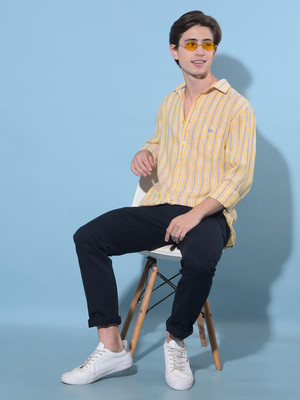 CRIMSOUNE CLUB Men Striped Casual Yellow Shirt