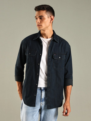 TOMMY HILFIGER Men Solid Casual Dark Blue Shirt