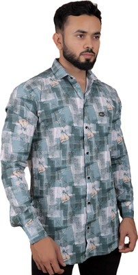 GCFAB Men Printed Casual Blue, White, Beige Shirt