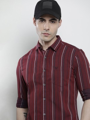 The Indian Garage Co. Men Striped Casual Maroon Shirt