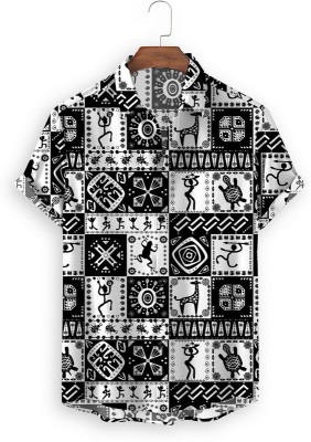 LUCAS FASHION Men Printed Casual Black, White Shirt