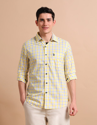U.S. POLO ASSN. Men Checkered Casual Yellow Shirt
