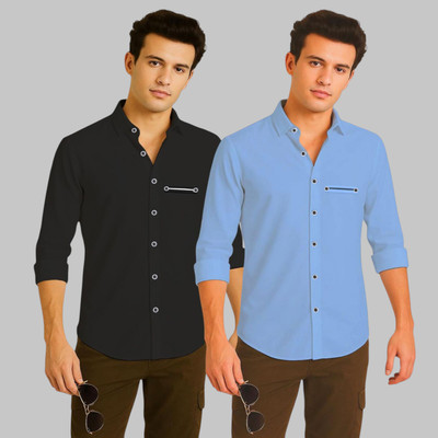 SNKV TRENDS Men Solid Casual Multicolor Shirt(Pack of 2)