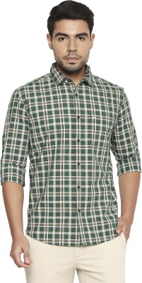 BASICS Men Checkered Casual Green Shirt