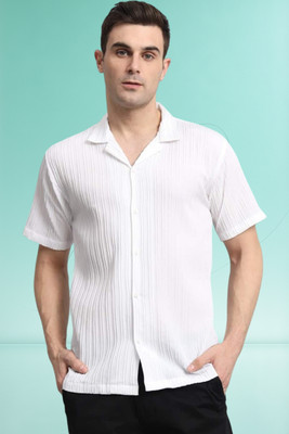 A DEEMOON TREND Men Self Design Casual White Shirt
