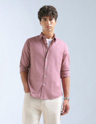 FLYING MACHINE Men Solid Casual Pink Shirt
