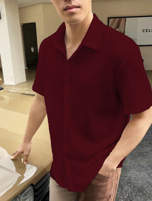Marmic Fab Men Solid Casual Maroon Shirt