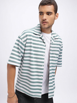 Glitchez Men Striped Casual White Shirt