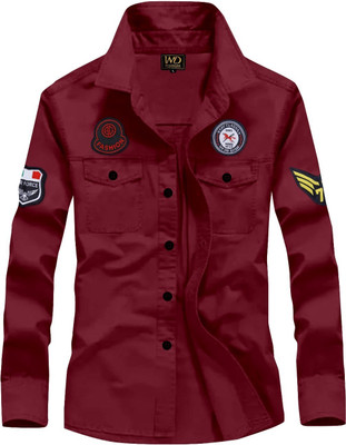 Zarila Men Self Design Casual Maroon Shirt