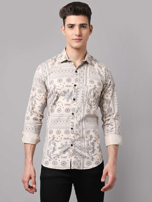 HANUMNTRA Men Printed Casual Beige Shirt