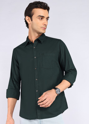 WROGN Men Solid Casual Dark Green Shirt