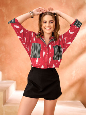 KAFTANIZE Women Printed Casual Red Shirt