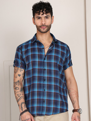 Tanip Men Checkered Casual Blue Shirt