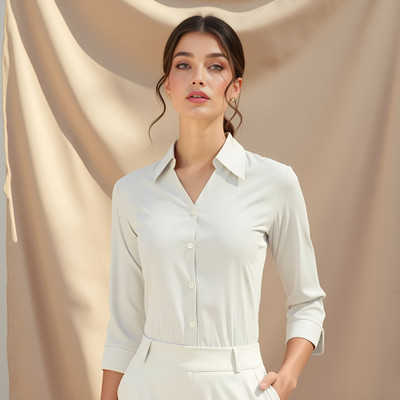 kaarchop Women Solid Formal White Shirt