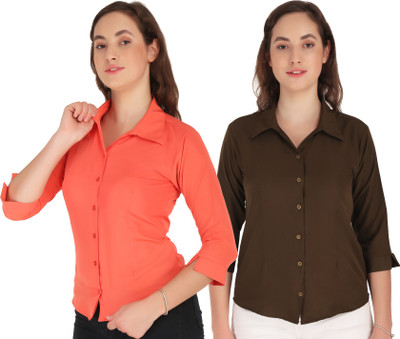 HEAVENS CREATIONS Women Solid Formal Green, Grey Shirt(Pack of 2)
