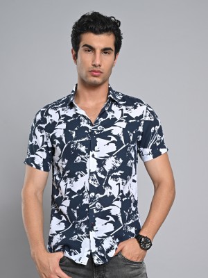 KILLER Men Printed Casual Dark Blue Shirt