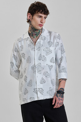 Snitch Men Printed Casual White Shirt