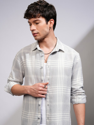 HIGHLANDER Men Self Design Casual Grey Shirt