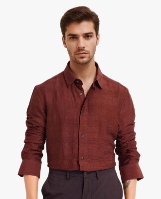 RARE RABBIT Men Solid Casual Maroon Shirt