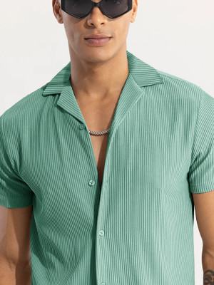 EyeBogler Men Self Design Casual Green Shirt