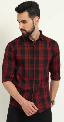 Indi Hemp Men Checkered Casual Red, Black Shirt