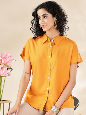 ANOUK Women Solid Casual Yellow Shirt