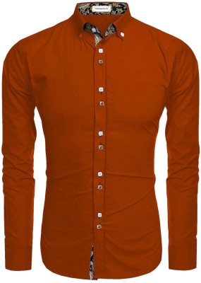 DEEMOON Men Solid Casual Orange Shirt