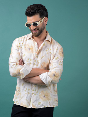 CRIMSOUNE CLUB Men Floral Print Casual Beige Shirt