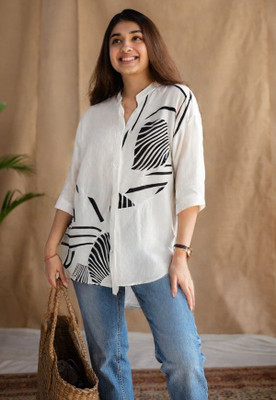 MAYKR Women Printed Casual White Shirt