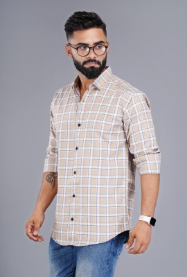 FAVNIC Men Solid Casual Cream, White, Blue Shirt