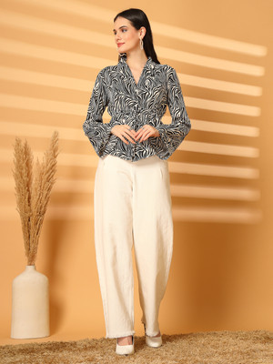 AAYU Women Printed Casual Black Shirt