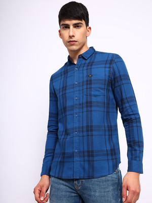 LEE Men Checkered Casual Blue, Black Shirt