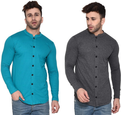 Trendfull Men Solid Casual Red, Gold Shirt(Pack of 2)